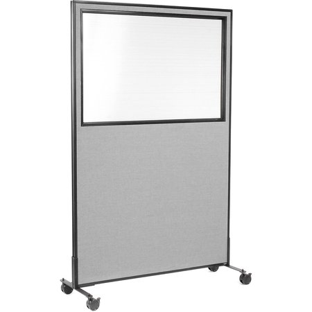 GLOBAL INDUSTRIAL 48-1/4W x 99H Mobile Office Partition Panel with Partial Window, Gray 695789MWGY